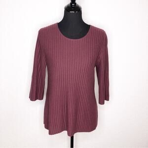 Eileen Fisher purple wine ribbed merino wool sweater size Small